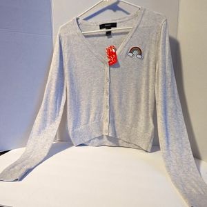 Cardigan Light Sweater Grey Button Retro 80s M Rainbow Pride Y2K NWT